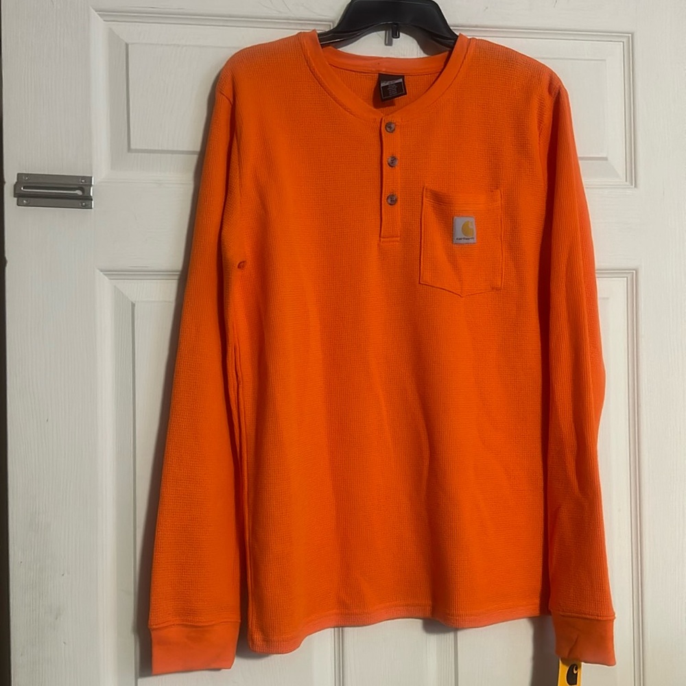 CARHARTT LONG SLEEVE HENLEY: ORANGE: NEW WITH TAGS: SIZE XL (18/20)